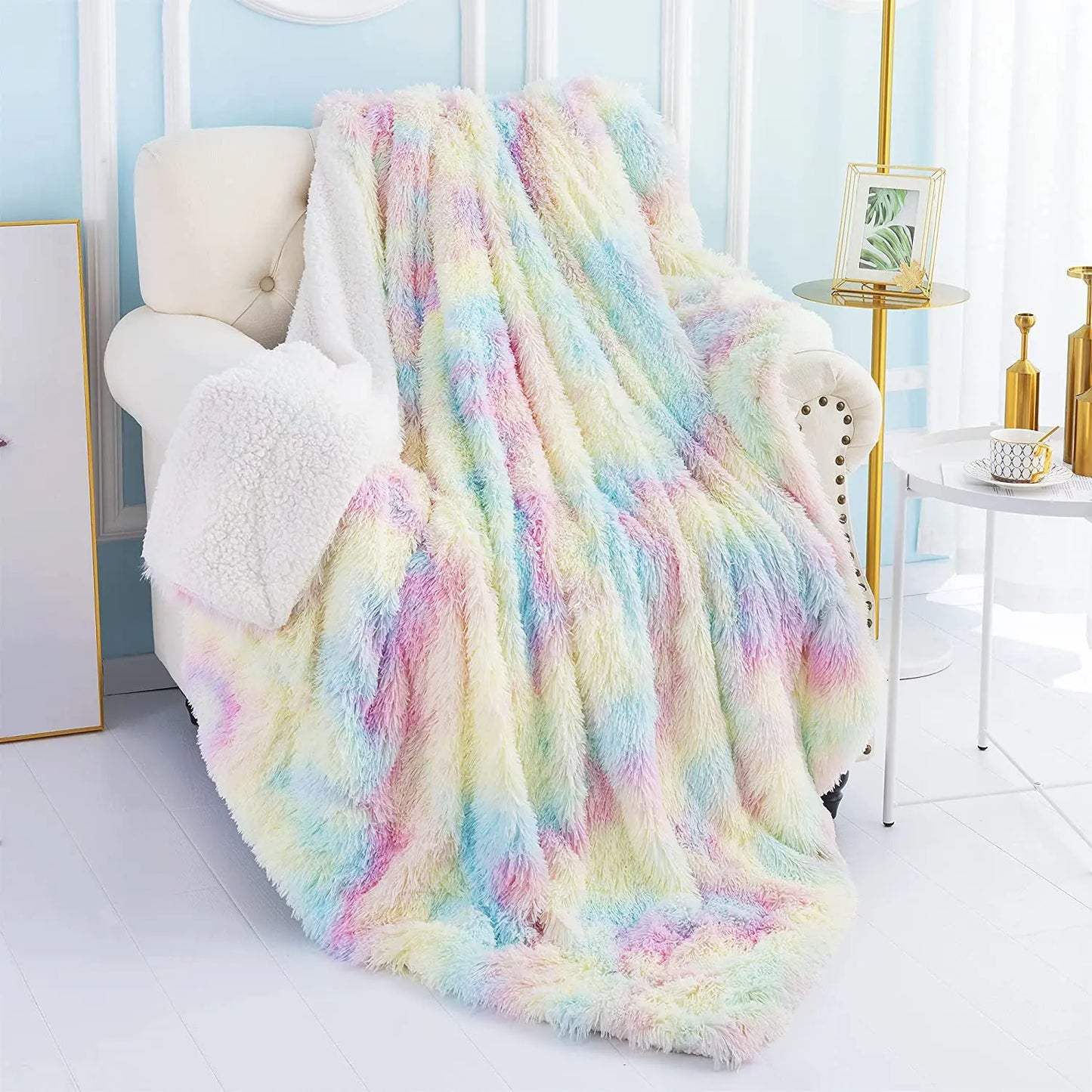 Noahas Soft, Lightweight, Fuzzy Rainbow Throw Blankets