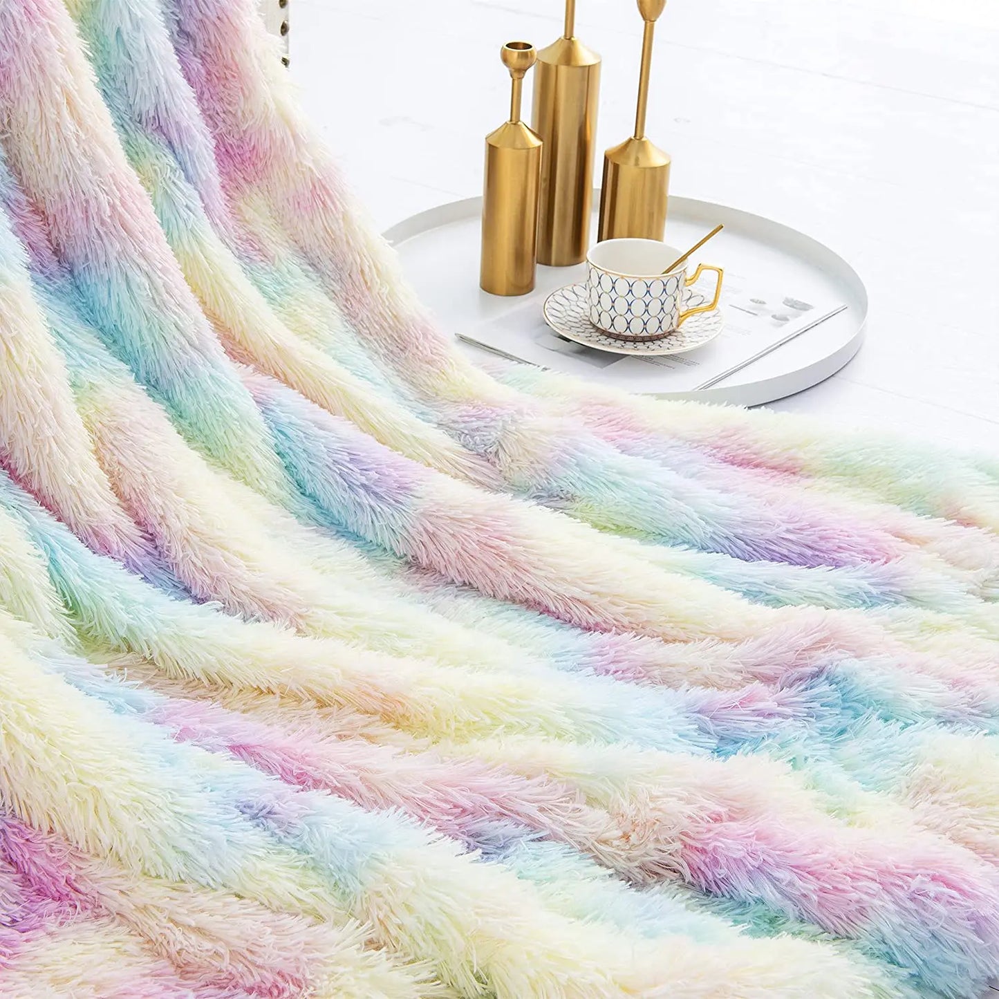 Noahas Soft, Lightweight, Fuzzy Rainbow Throw Blankets