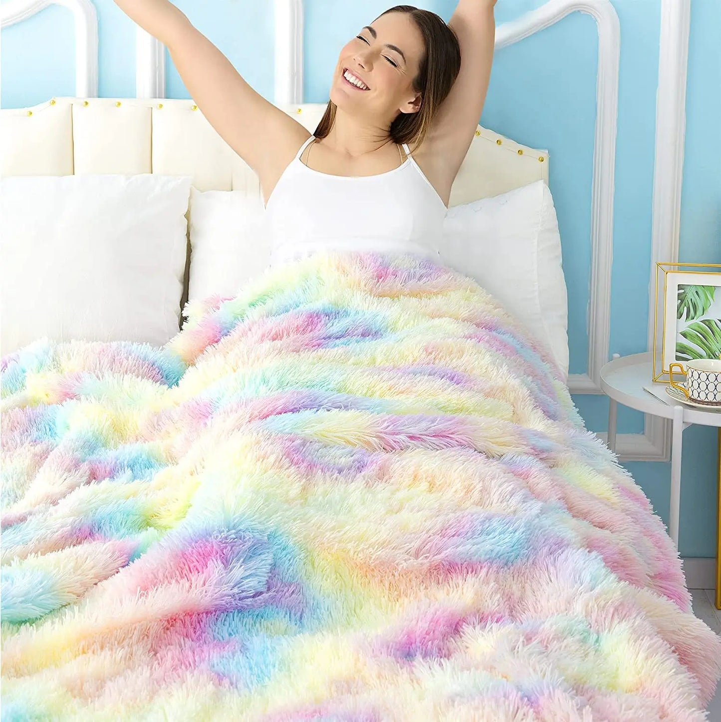 Noahas Soft, Lightweight, Fuzzy Rainbow Throw Blankets