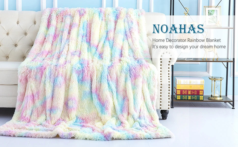 Noahas Soft, Lightweight, Fuzzy Rainbow Throw Blankets