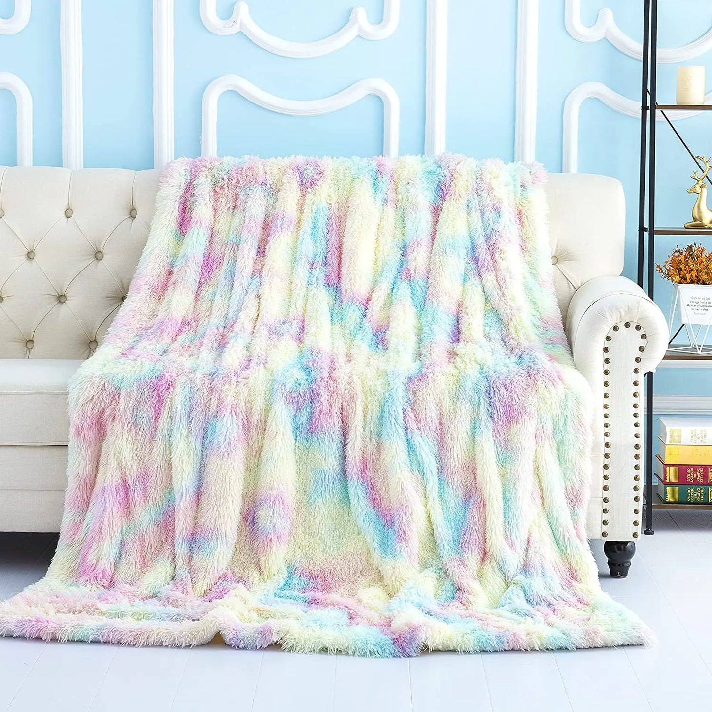 Noahas Soft, Lightweight, Fuzzy Rainbow Throw Blankets