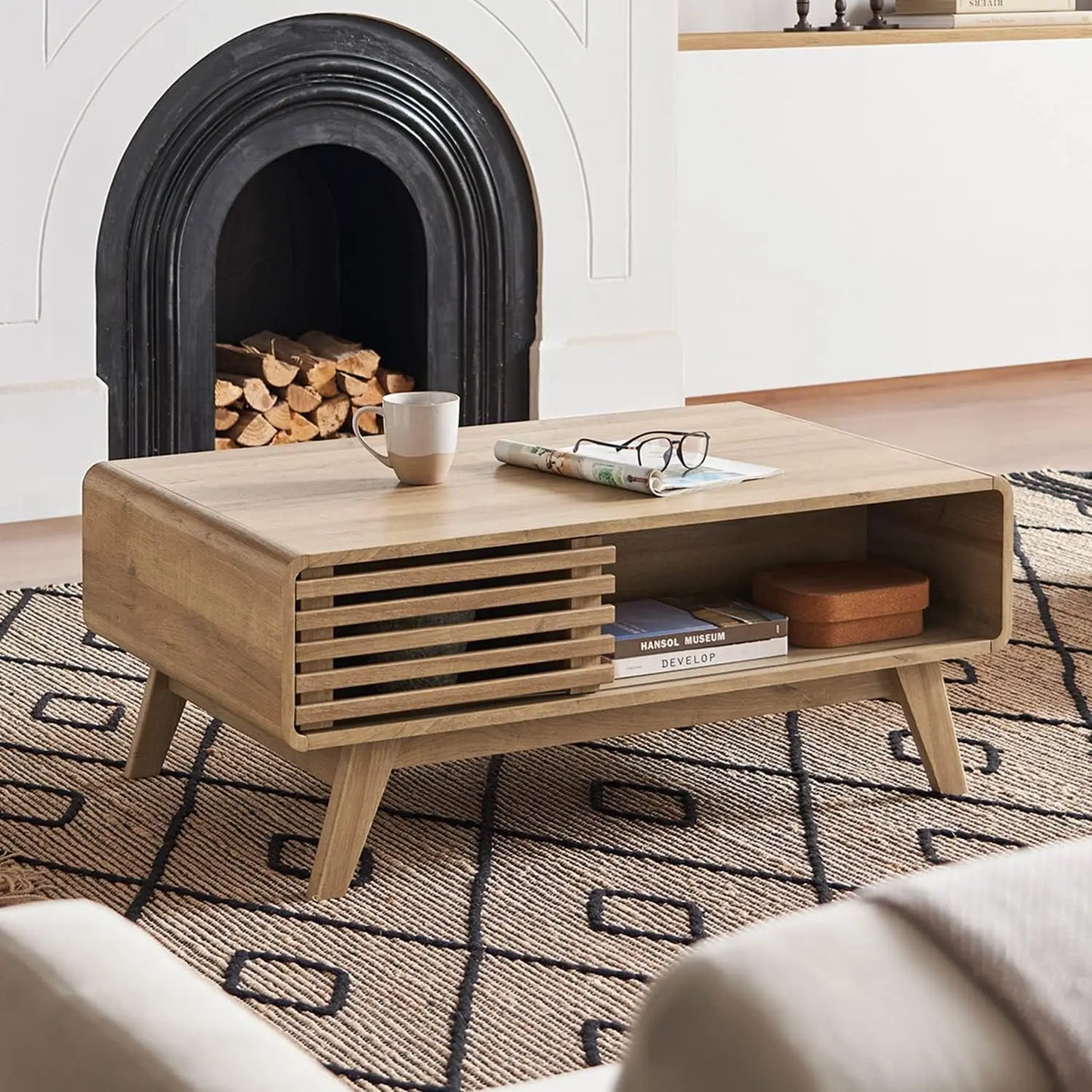 Farmhouse, Walnut-Wood, Coffee-Table, Mid-Century-Modern, Living Room