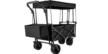 Extra-Large, Collapsible, Garden-Cart W/ Removable-Canopy, Folding, Wagon-Utility-Cart W/ Wheels & Rear-Storage,