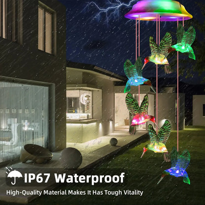 Solar-Powered Outdoor Waterproof/Color Changing Hummingbird Wind-Chimes