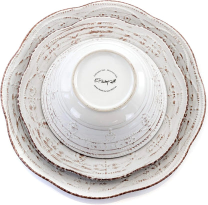 Rustic Birch 16 Piece Embossed Scalloped Stoneware Dinnerware Set