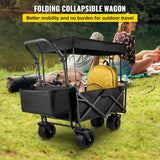 Extra-Large, Collapsible, Garden-Cart W/ Removable-Canopy, Folding, Wagon-Utility-Cart W/ Wheels & Rear-Storage,