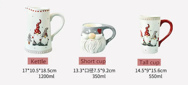 Nordic Santa Claus Dish Embossed Rice Salad Bowl Ceramic Flat Plate Cup Teapot Christmas Tableware Gift