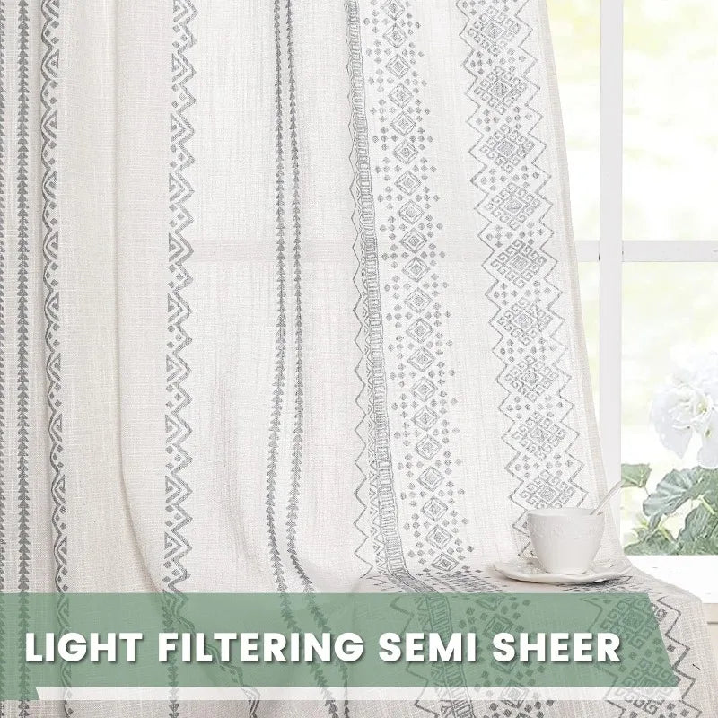 84 Inches Long, Light Filtering, Cotton Muslin Boho Curtains