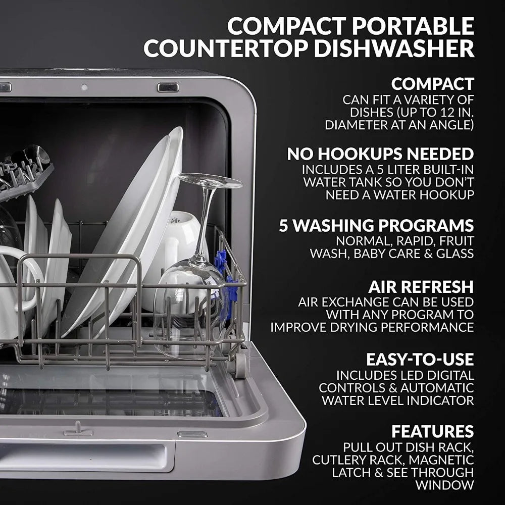 Portable Countertop Dishwasher, Built-in Water Tank, 5-Program System