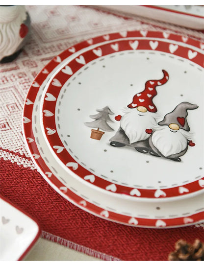 Nordic Santa Claus Dish Embossed Rice Salad Bowl Ceramic Flat Plate Cup Teapot Christmas Tableware Gift