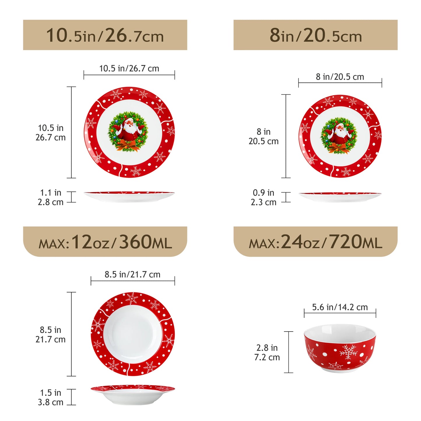 30PCS Christmas {Santa Claus} Dinnerware-Set, Dinnerware Plate/Dessert/Soup Plate/Mug