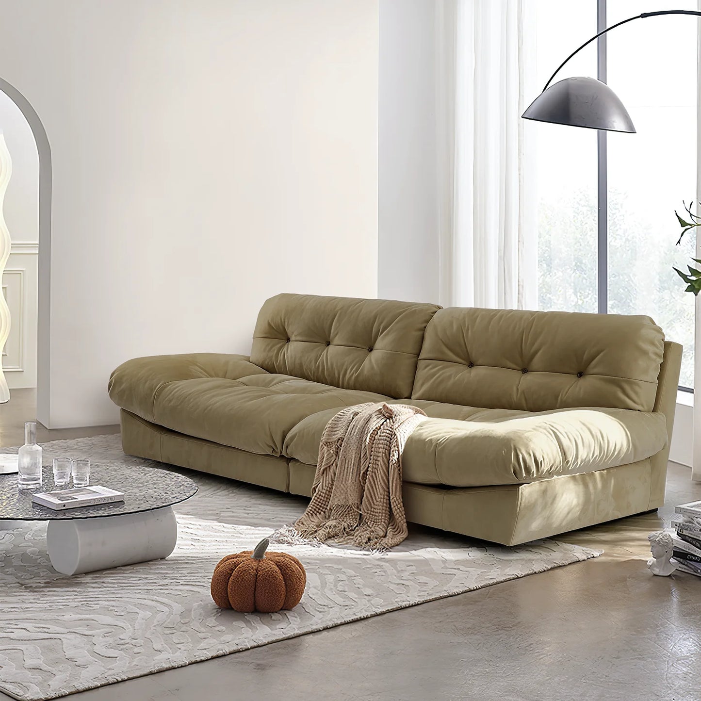 Modular-Cloud, Velvet-Sofa-Couch, W/Soft-Padding Material, 3-Seater Modern-Sofa for Living-Room