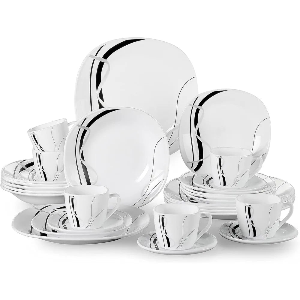 Ivory White, 30-Piece Glassware-Opal Dinnerware Set, Break-Resistant