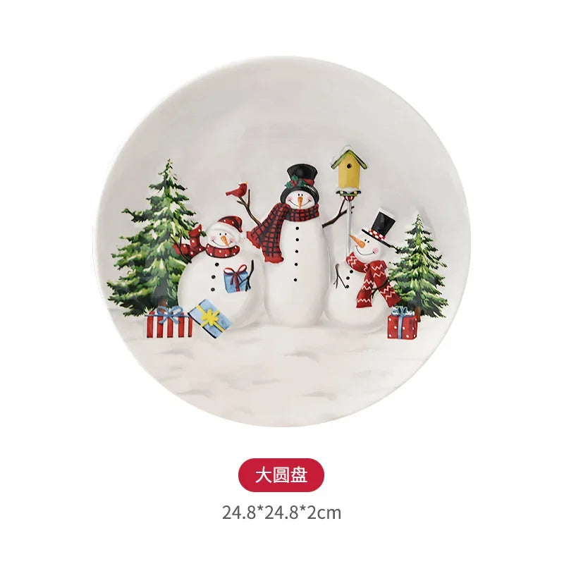 Christmas Snowman Plate & Various Serving Dishes/Teapot Set