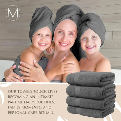 4-Piece Thick & Plush Turkish Bath Towel-Set: Oversized Luxury ,Ultra-Soft & Highly Absorbent, Premium Cotton