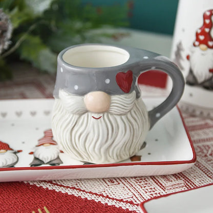 Nordic Santa Claus Dish Embossed Rice Salad Bowl Ceramic Flat Plate Cup Teapot Christmas Tableware Gift