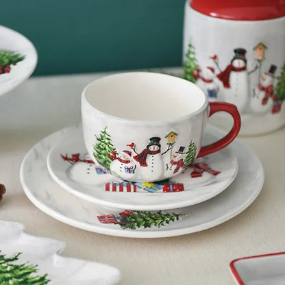 Christmas Snowman Plate & Various Serving Dishes/Teapot Set