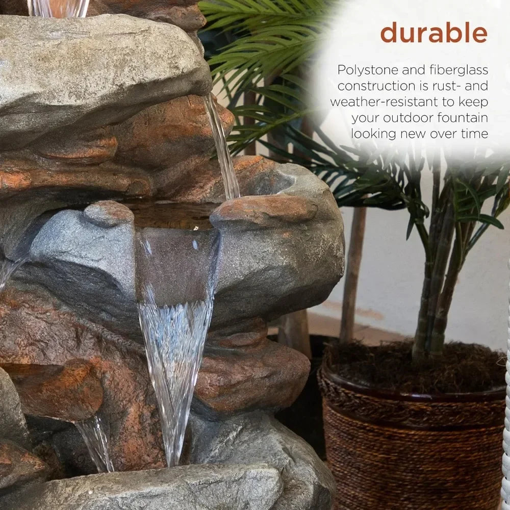 4-Layer, 40" Outdoor Rock Fountain, Natural Stone Appearance, Free Shipping