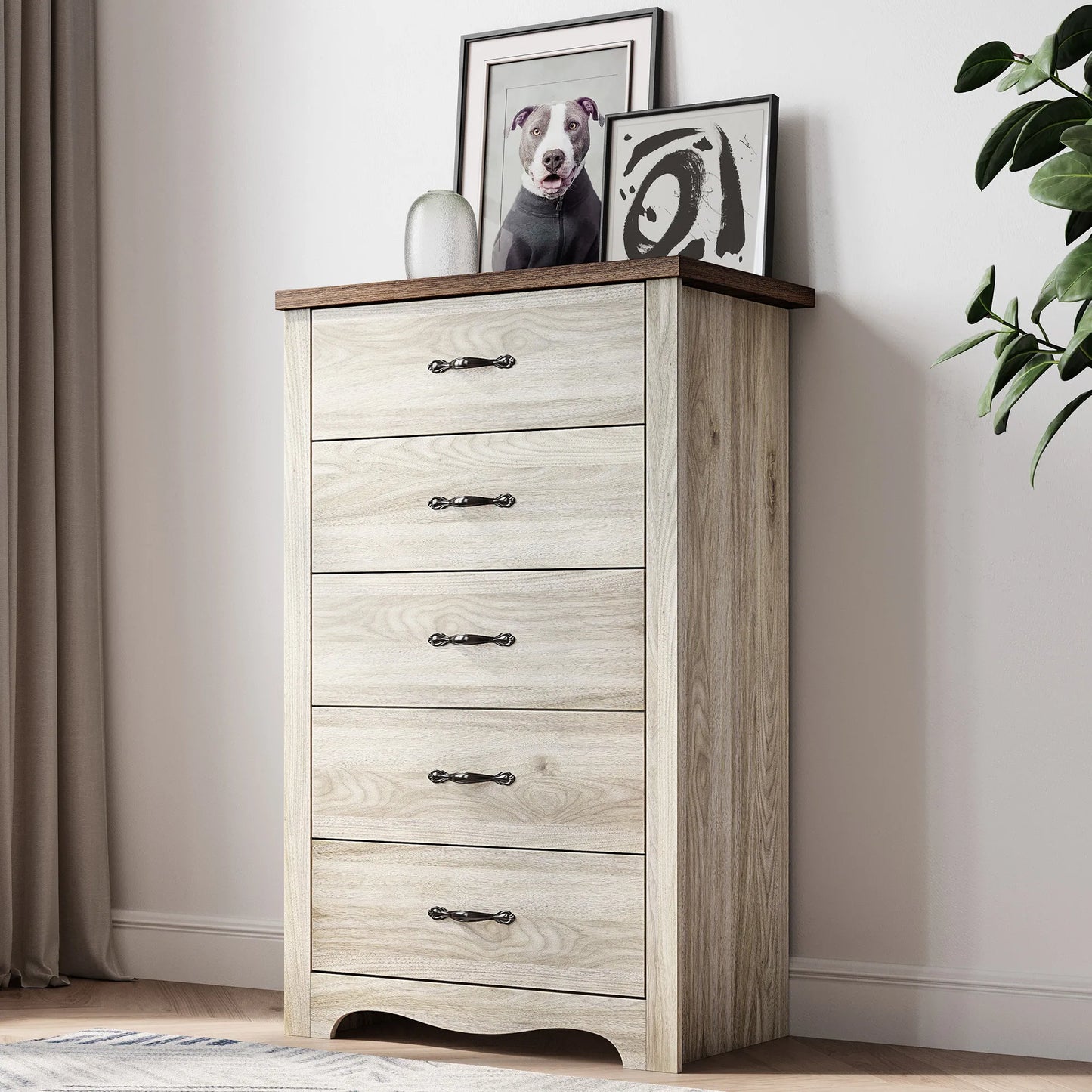 Wooden-Dresser w/ 5-Drawers, Tall-Closet-Storage-Organizer, Multi-Color-Choices