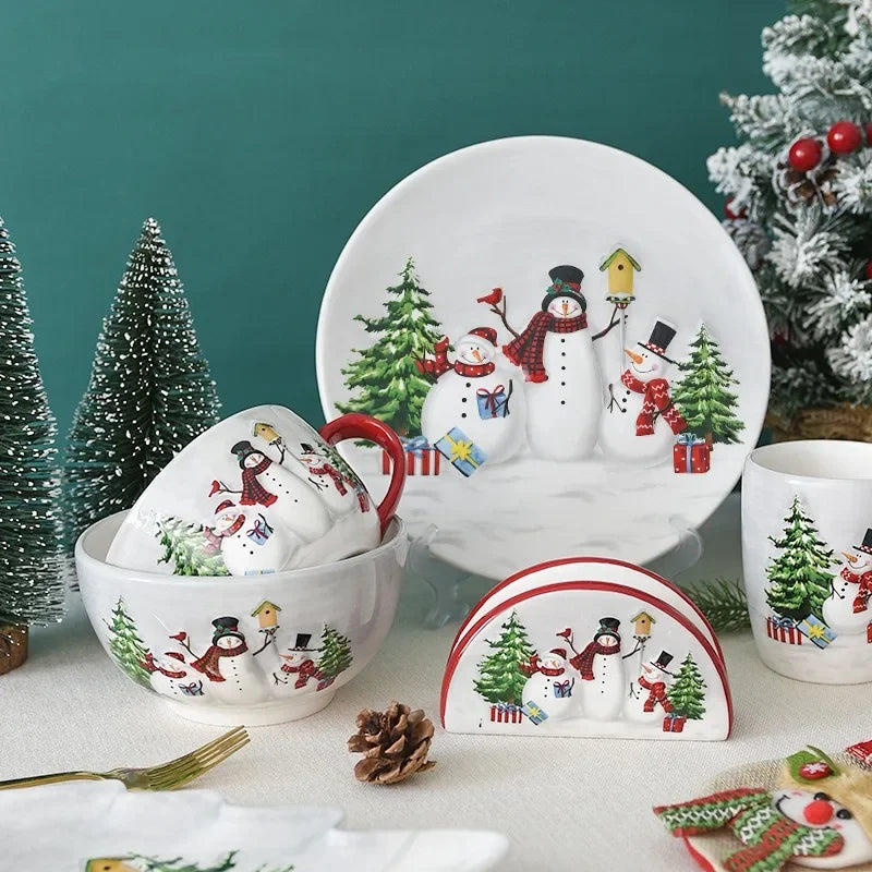 Christmas Snowman Plate & Various Serving Dishes/Teapot Set