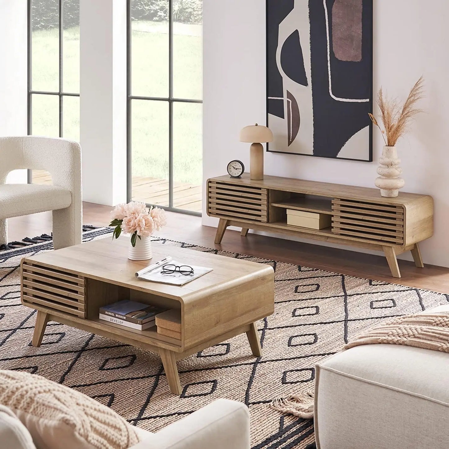 Farmhouse, Walnut-Wood, Coffee-Table, Mid-Century-Modern, Living Room