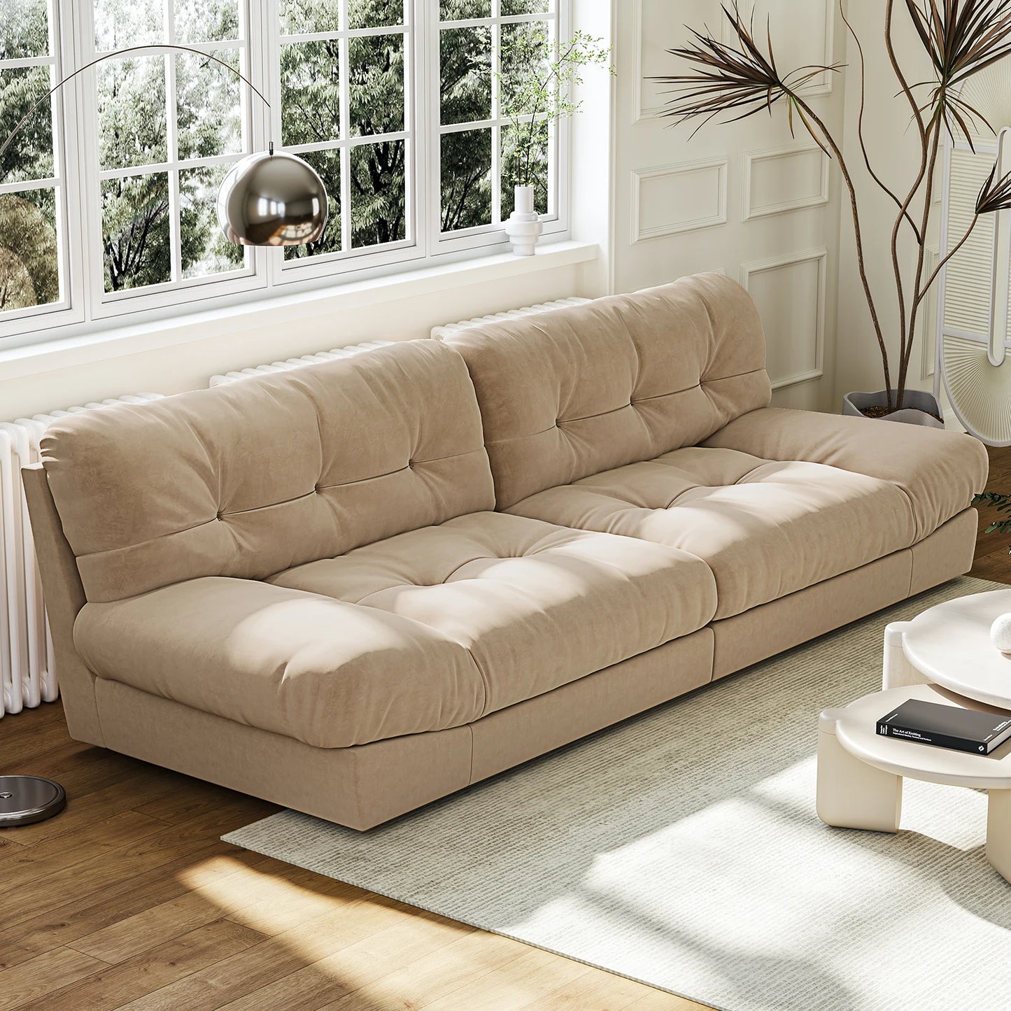 Modular-Cloud, Velvet-Sofa-Couch, W/Soft-Padding Material, 3-Seater Modern-Sofa for Living-Room