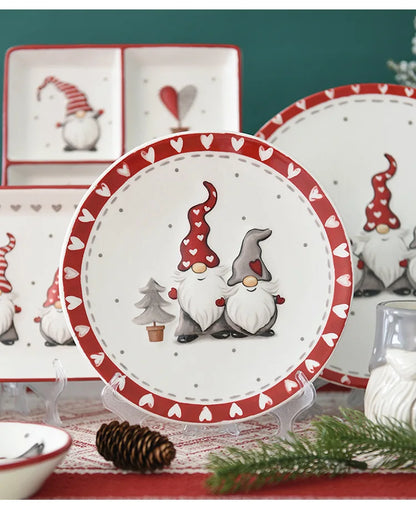 Nordic Santa Claus Dish Embossed Rice Salad Bowl Ceramic Flat Plate Cup Teapot Christmas Tableware Gift