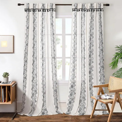 84 Inches Long, Light Filtering, Cotton Muslin Boho Curtains