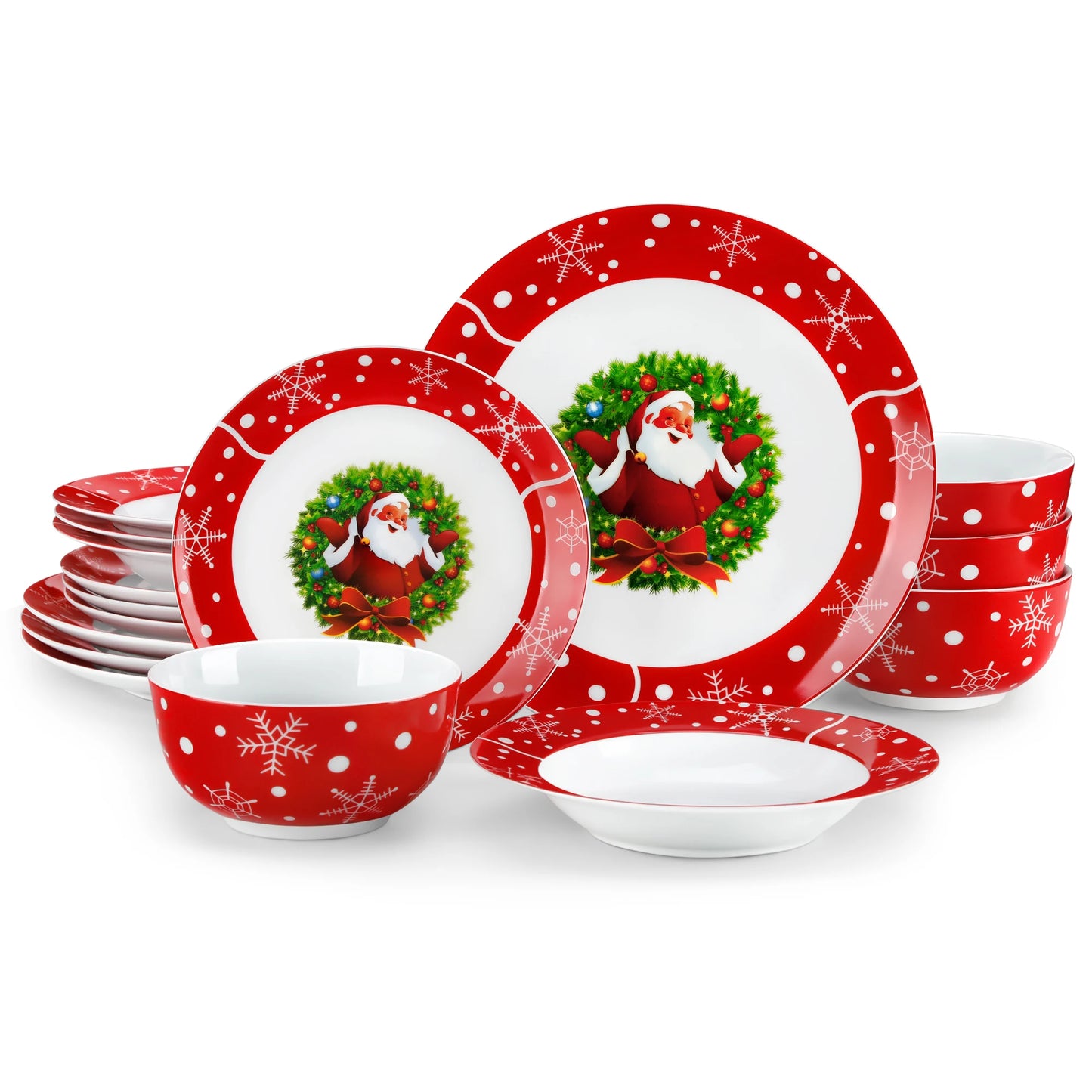 30PCS Christmas {Santa Claus} Dinnerware-Set, Dinnerware Plate/Dessert/Soup Plate/Mug