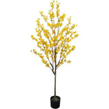 Indoor, Yellow 5' Silk Wisteria Tree with Planter