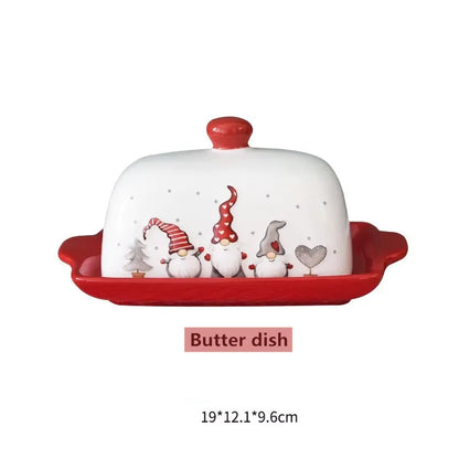 Nordic Santa Claus Dish Embossed Rice Salad Bowl Ceramic Flat Plate Cup Teapot Christmas Tableware Gift