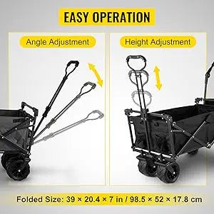 Extra-Large, Collapsible, Garden-Cart W/ Removable-Canopy, Folding, Wagon-Utility-Cart W/ Wheels & Rear-Storage,