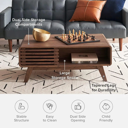 Farmhouse, Walnut-Wood, Coffee-Table, Mid-Century-Modern, Living Room