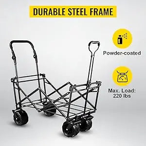 Extra-Large, Collapsible, Garden-Cart W/ Removable-Canopy, Folding, Wagon-Utility-Cart W/ Wheels & Rear-Storage,