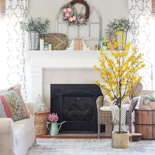 Indoor, Yellow 5' Silk Wisteria Tree with Planter