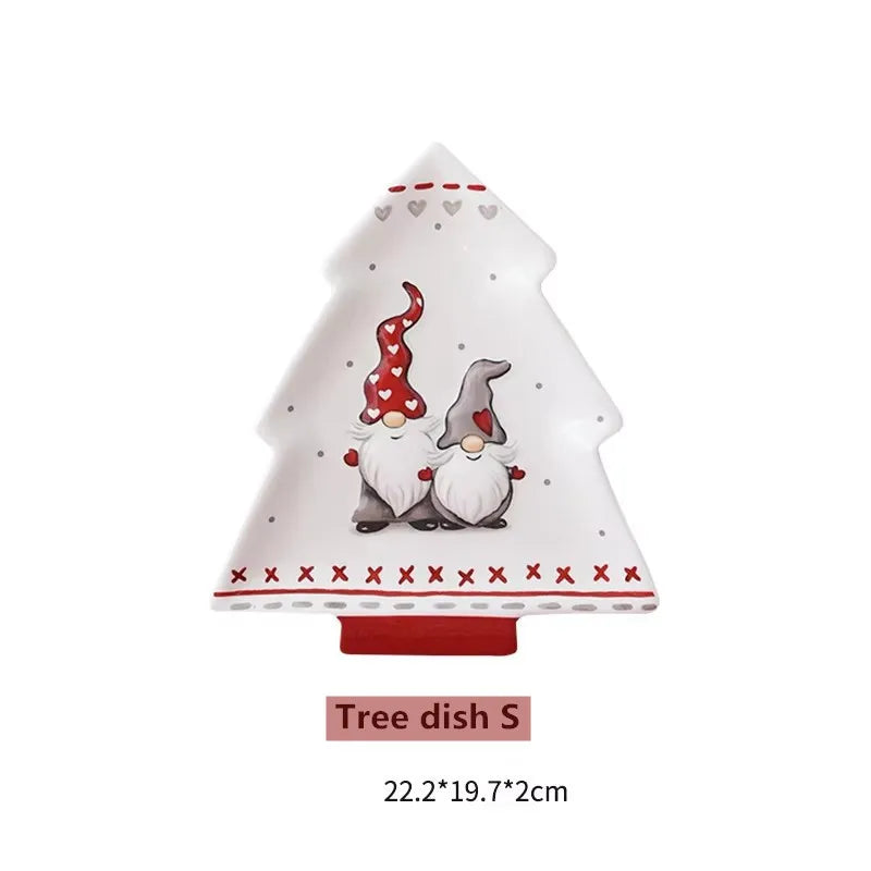 Nordic Santa Claus Dish Embossed Rice Salad Bowl Ceramic Flat Plate Cup Teapot Christmas Tableware Gift