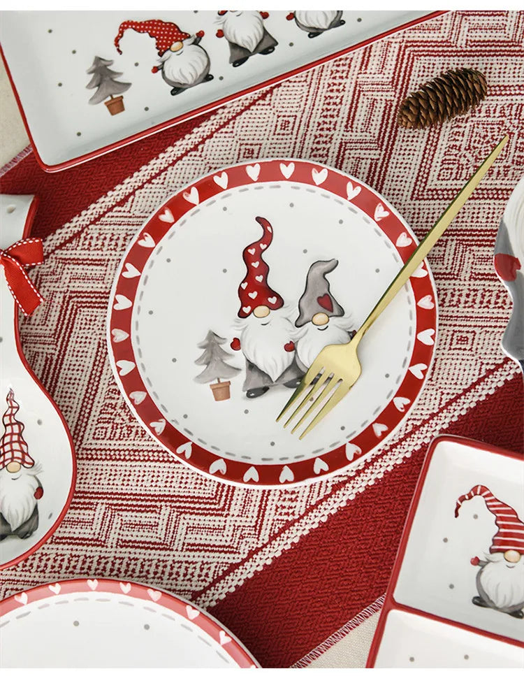 Nordic Santa Claus Dish Embossed Rice Salad Bowl Ceramic Flat Plate Cup Teapot Christmas Tableware Gift