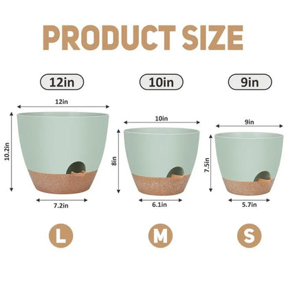 3-Large Plant-Pots, 12" 10" 9", Multi Mesh-Drainage-Holes, Indoor-Outdoor