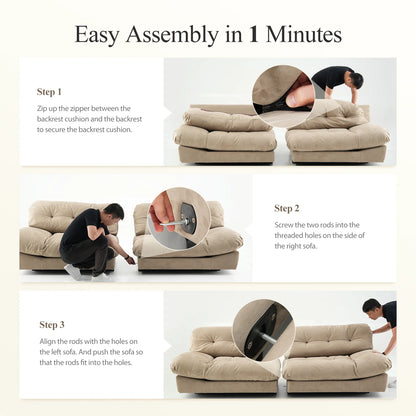 Modular-Cloud, Velvet-Sofa-Couch, W/Soft-Padding Material, 3-Seater Modern-Sofa for Living-Room