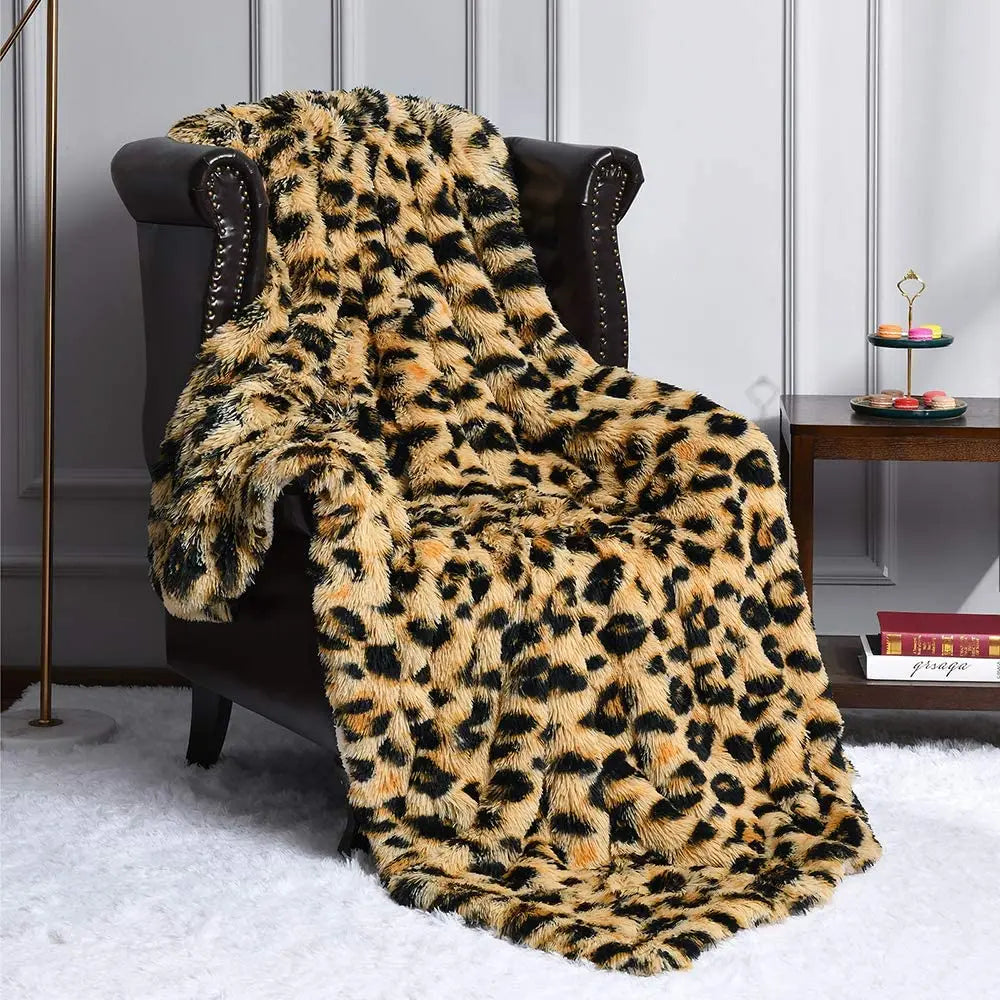 Luxury-Leopard, Thick/Furry, Polyester/Velvet, Anti-Static Throw-Blanket, Machine-Washable