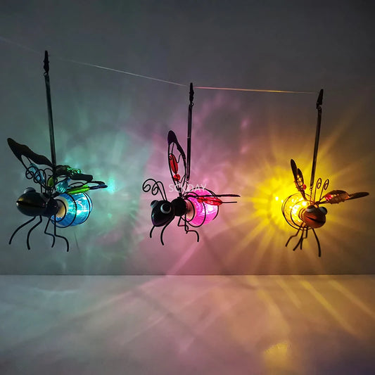 Waterproof, Solar, Iron Insect Statue w/LED Fairy-Light, Outside-Decor