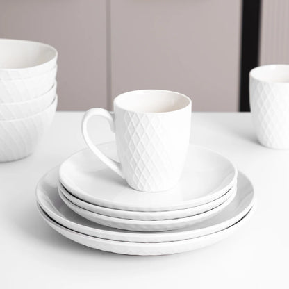 16 Piece, Porcelain Dinnerware Set, White Ceramic Tableware