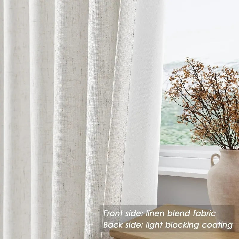 Thermal Insulated 100% Blackout Linen Drapes, Pleated Look