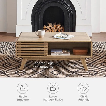 Farmhouse, Walnut-Wood, Coffee-Table, Mid-Century-Modern, Living Room