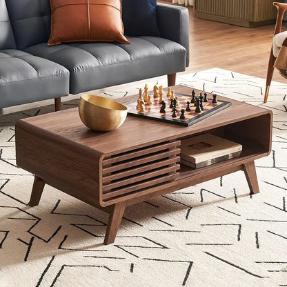 Farmhouse, Walnut-Wood, Coffee-Table, Mid-Century-Modern, Living Room