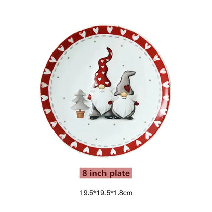 Nordic Santa Claus Dish Embossed Rice Salad Bowl Ceramic Flat Plate Cup Teapot Christmas Tableware Gift