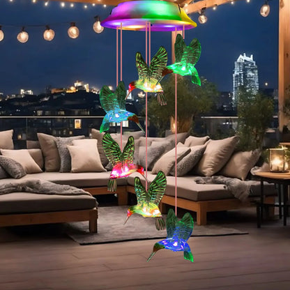 Solar-Powered Outdoor Waterproof/Color Changing Hummingbird Wind-Chimes