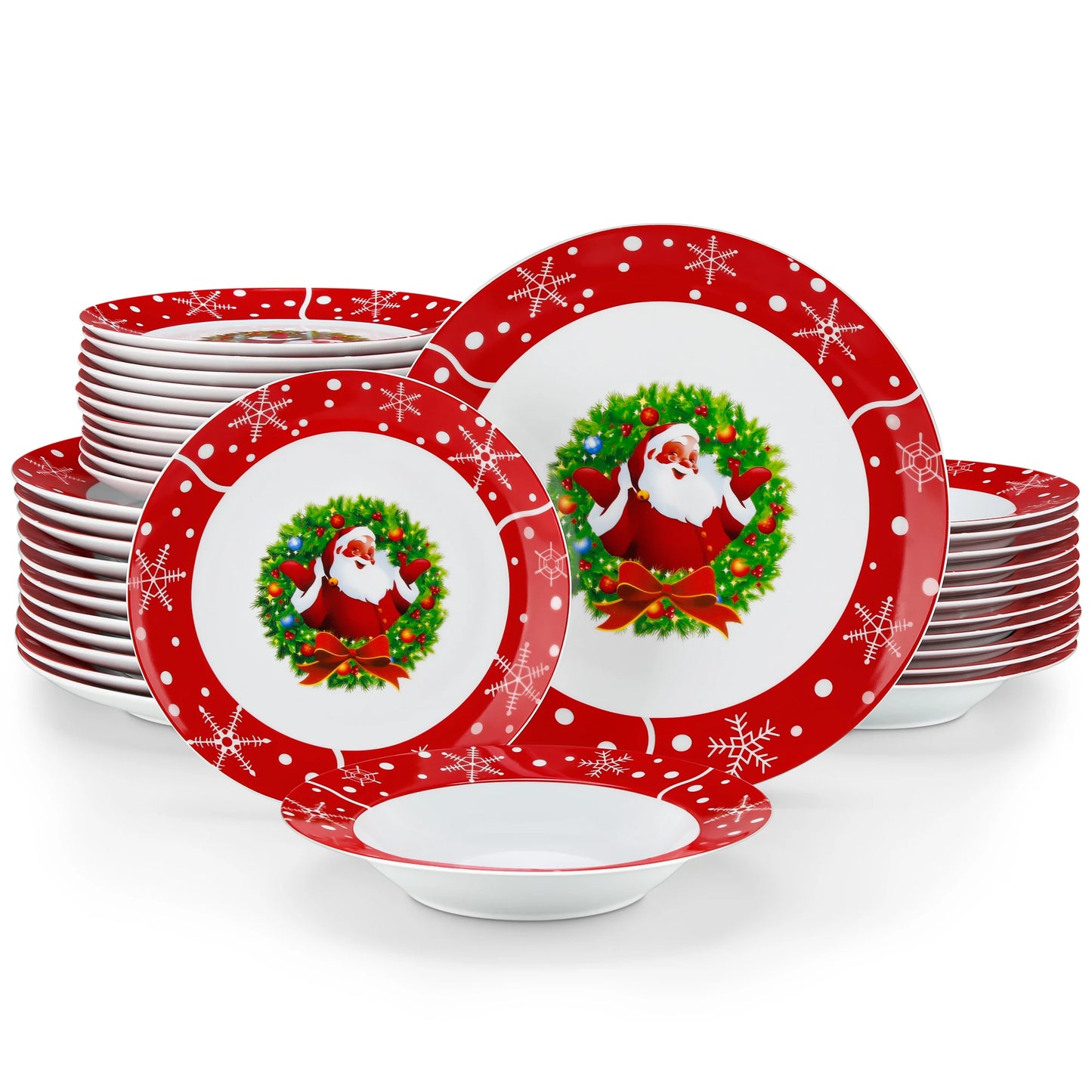 30PCS Christmas {Santa Claus} Dinnerware-Set, Dinnerware Plate/Dessert/Soup Plate/Mug