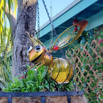 Waterproof, Solar, Iron Insect Statue w/LED Fairy-Light, Outside-Decor