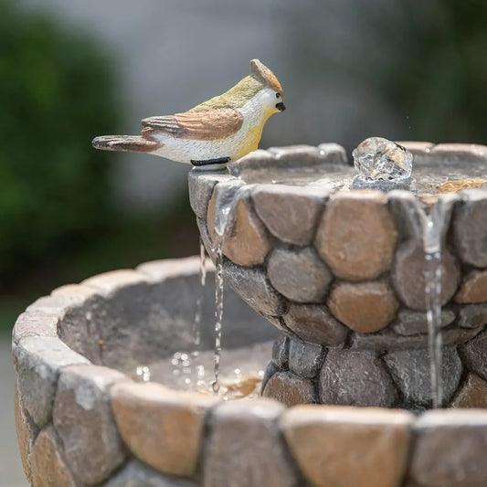 Outdoor, Water-Fountain/ Bird-Bath, w/Quiet Submersible Pump,2-Tier Stone-Like